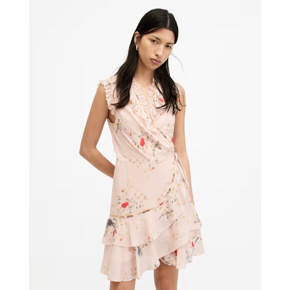 AllSaints Dresses & Skirts - Allsaints “Ari Kora” Floral Print Ruffle Mini Wrap Dress – Size 8